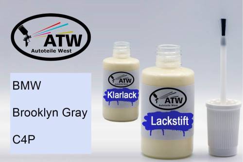 BMW, Brooklyn Gray, C4P: 20ml Lackstift + 20ml Klarlack - Set, von ATW Autoteile West.